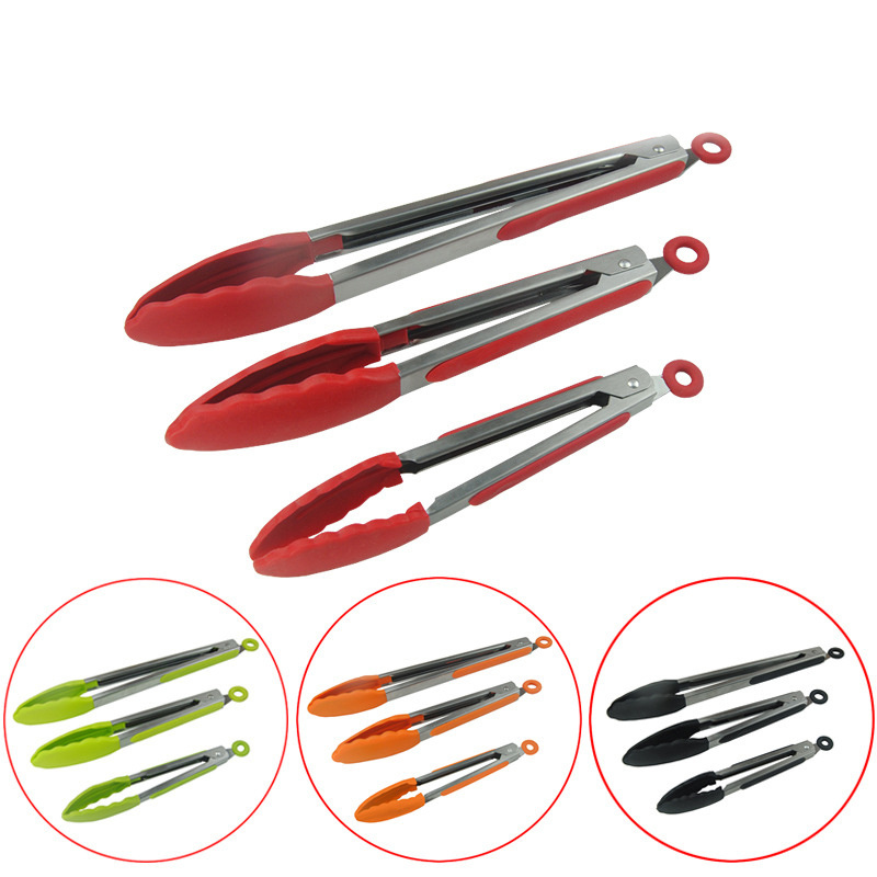 7/9/12 Inch Food Grade Silicone Food Tong Kitchen Tongs Utensil Cooking Tong clip Clamp accessories Salad Serving BBQ tools