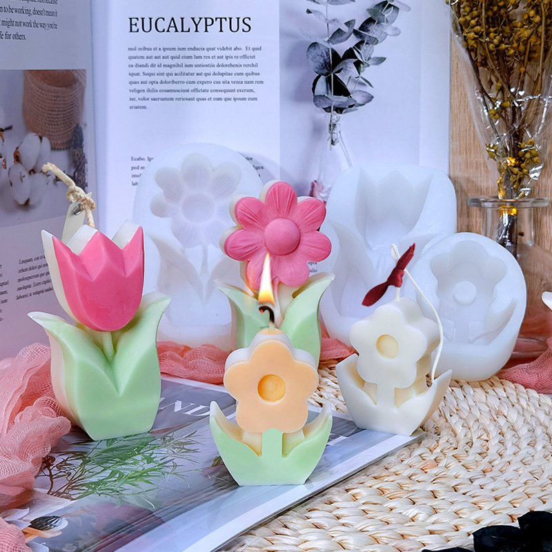 Wholesale Factory 3D Silicone Molds For Candle Making Mini Flowers Mold For Candle DIY Tulip Sunflower Shaped Candle Molds