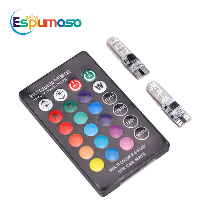 ESPUMOSO Factory Price RGB T10 W5W Car Led Light Bulb 5050 6SMD Silicone Reading Light Car Led Light With Remote Contral