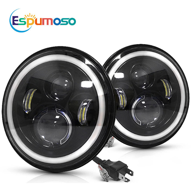 High Power 30W 7Inch round led Jeeps Light Waterproof High Low Beam With Angel Eyes 7inch round motorcycle light