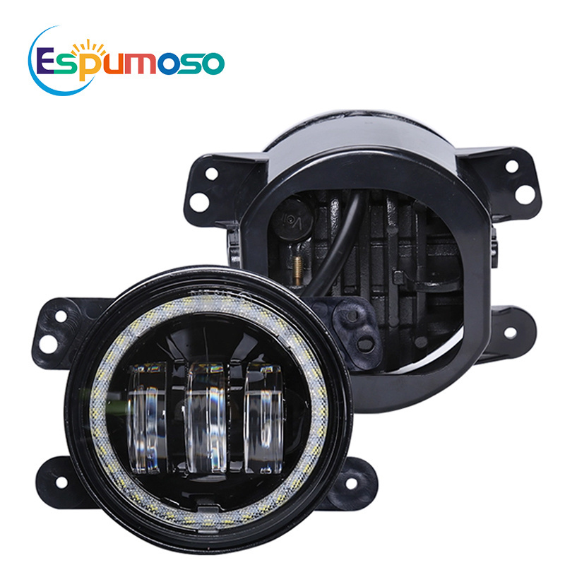 Espumoso 4Inch 30W Auto Car Led Fog Light Halo Ring DRL Hi Lo Beam For Jeeps Front Projector Jk Offroad Round Led Fog Light