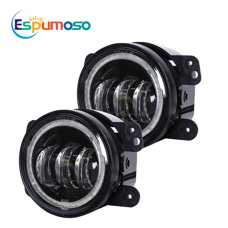 Espumoso 4Inch 30W Auto Car Led Fog Light Halo Ring DRL Hi Lo Beam For Jeeps Front Projector Jk Offroad Round Led Fog Light