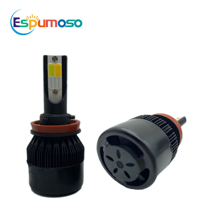 3 Color Led Headlight COB 50W 6000LM H4 H7 H11 9005 9006 3000K 6000K 8000K Car Motorcycle Strobe Flashing Led Headlight Bulb