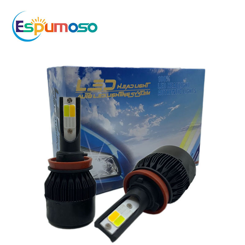 3 Color Led Headlight COB 50W 6000LM H4 H7 H11 9005 9006 3000K 6000K 8000K Car Motorcycle Strobe Flashing Led Headlight Bulb