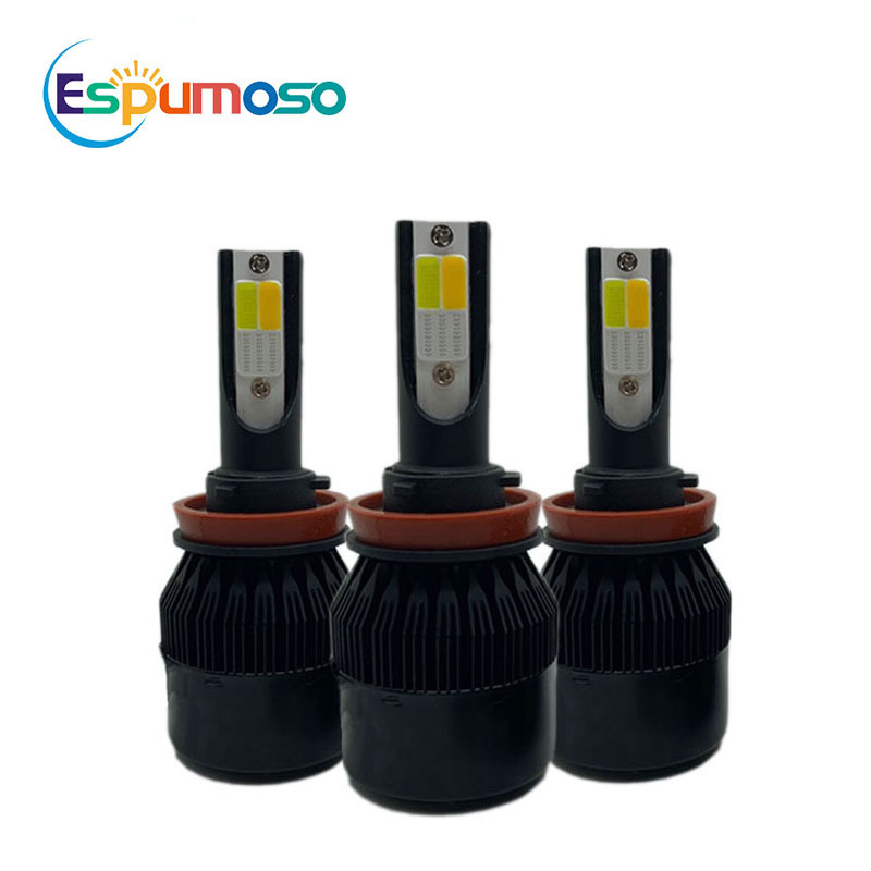 3 Color Led Headlight COB 50W 6000LM H4 H7 H11 9005 9006 3000K 6000K 8000K Car Motorcycle Strobe Flashing Led Headlight Bulb