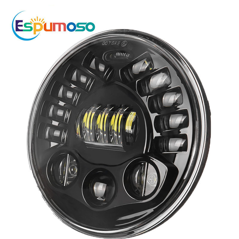 ESPOMOSO Black Chrome optional Angel Eye Daymaker Motorcycle Projector Led Headlamps Round 7Inch 45W LED Headlight