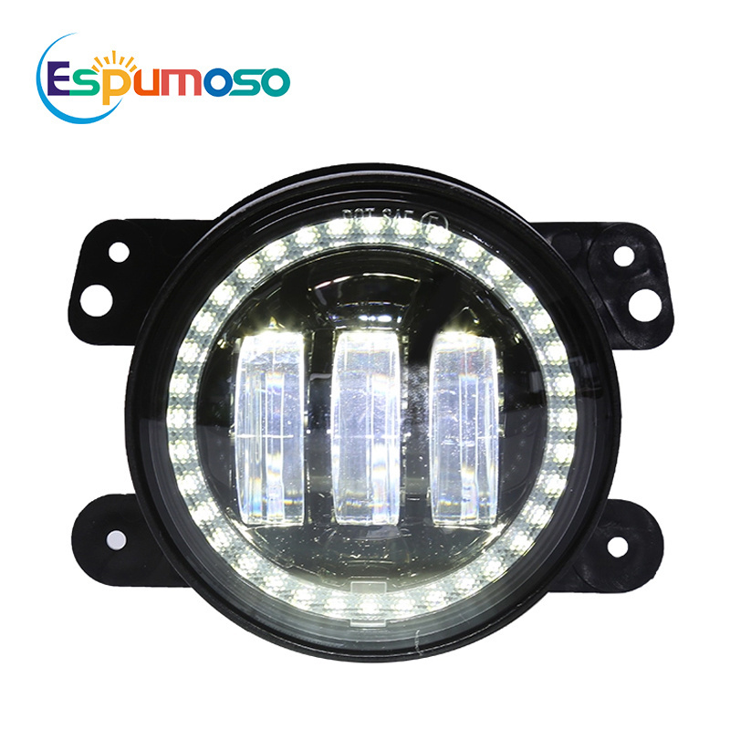 Espumoso 4Inch 30W Auto Car Led Fog Light Halo Ring DRL Hi Lo Beam For Jeeps Front Projector Jk Offroad Round Led Fog Light