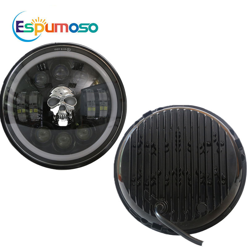 7inch Led Headlight for Jeeps Wranglers 65W Skull Waterproof 12V 30V High Low Beam Headlamp