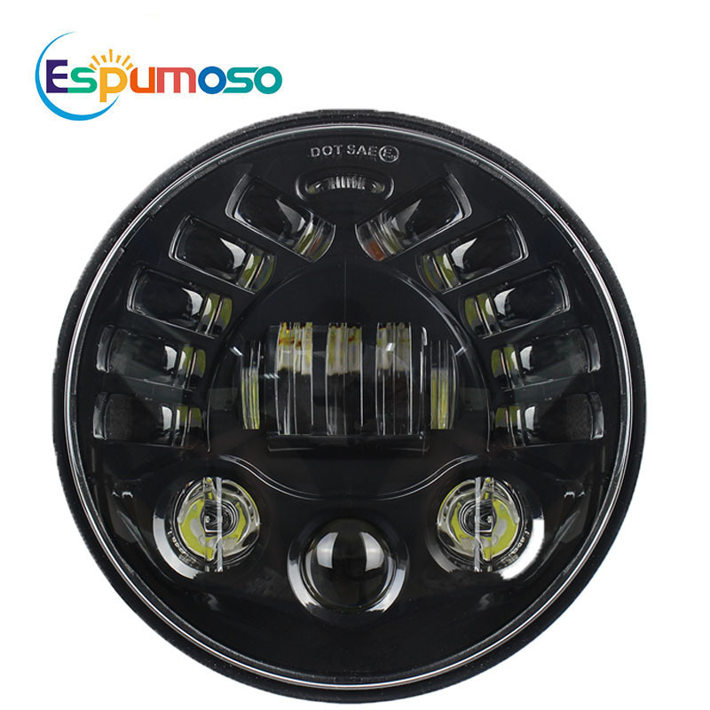 ESPOMOSO Black Chrome optional Angel Eye Daymaker Motorcycle Projector Led Headlamps Round 7Inch 45W LED Headlight