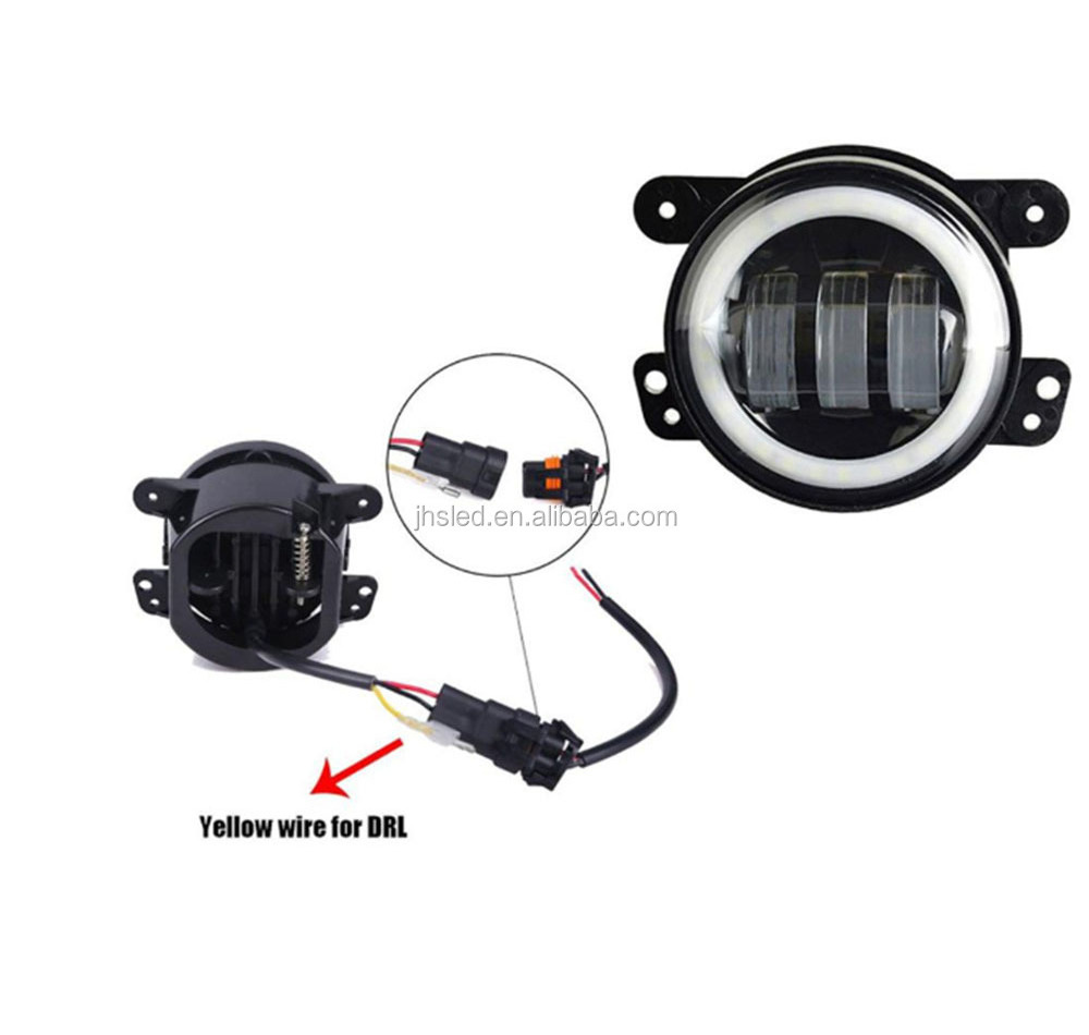 Espumoso 4Inch 30W Auto Car Led Fog Light Halo Ring DRL Hi Lo Beam For Jeeps Front Projector Jk Offroad Round Led Fog Light