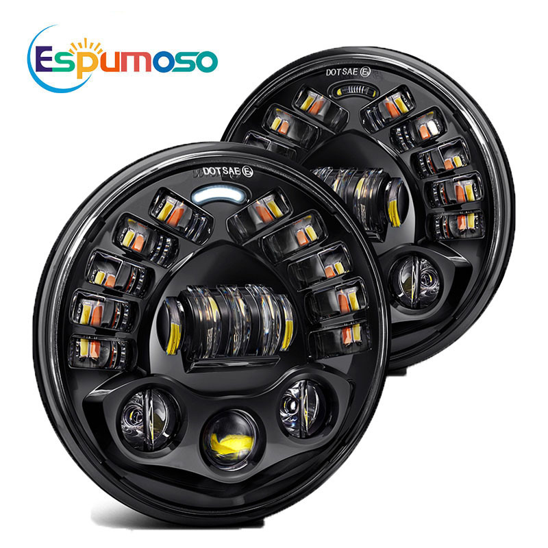 ESPOMOSO Black Chrome optional Angel Eye Daymaker Motorcycle Projector Led Headlamps Round 7Inch 45W LED Headlight