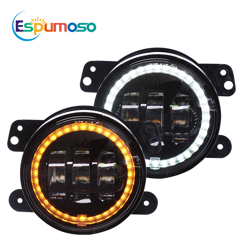 Espumoso 4Inch 30W Auto Car Led Fog Light Halo Ring DRL Hi Lo Beam For Jeeps Front Projector Jk Offroad Round Led Fog Light