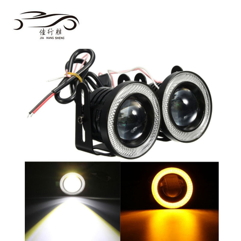 JHS LED Fog Light 64MM 76MM 89MM Angel Eyes Road Fog Lamp 12V Projector COB LED Driving Light Round LED Fog Lamp