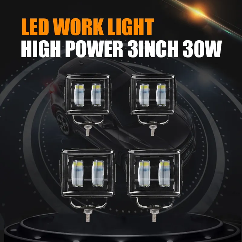 JHS Professional Waterproof Work Light Bulb 3inch 30W 3000LM 10-30V 6000K Cube Lamp Easy Change LED Work Bulb for Cars Jeeps