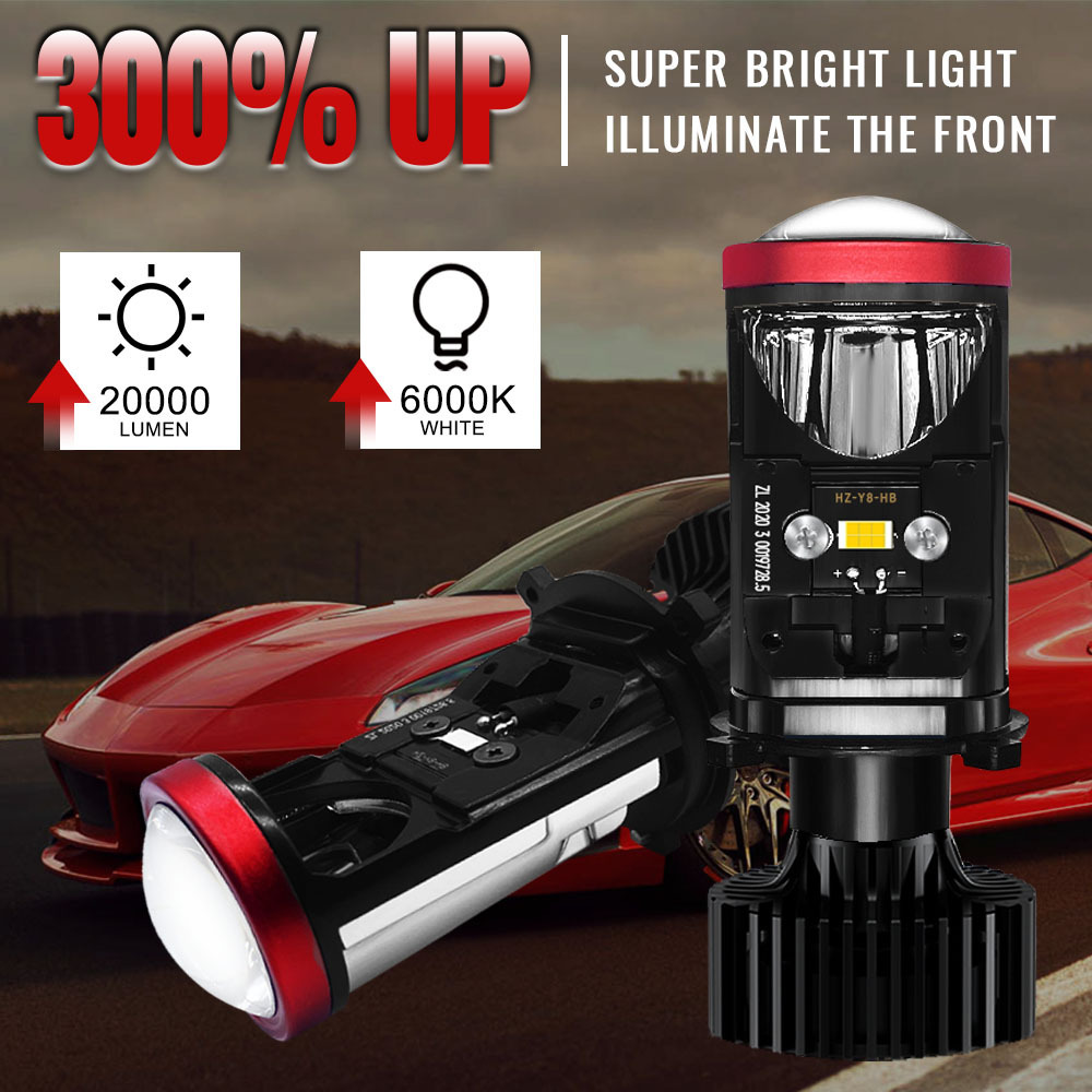 JHS Factory Price Y8 Lens LED light Bulb 20000lm auto lighting system 90w Y8 led h4 led laser projector lens headlight