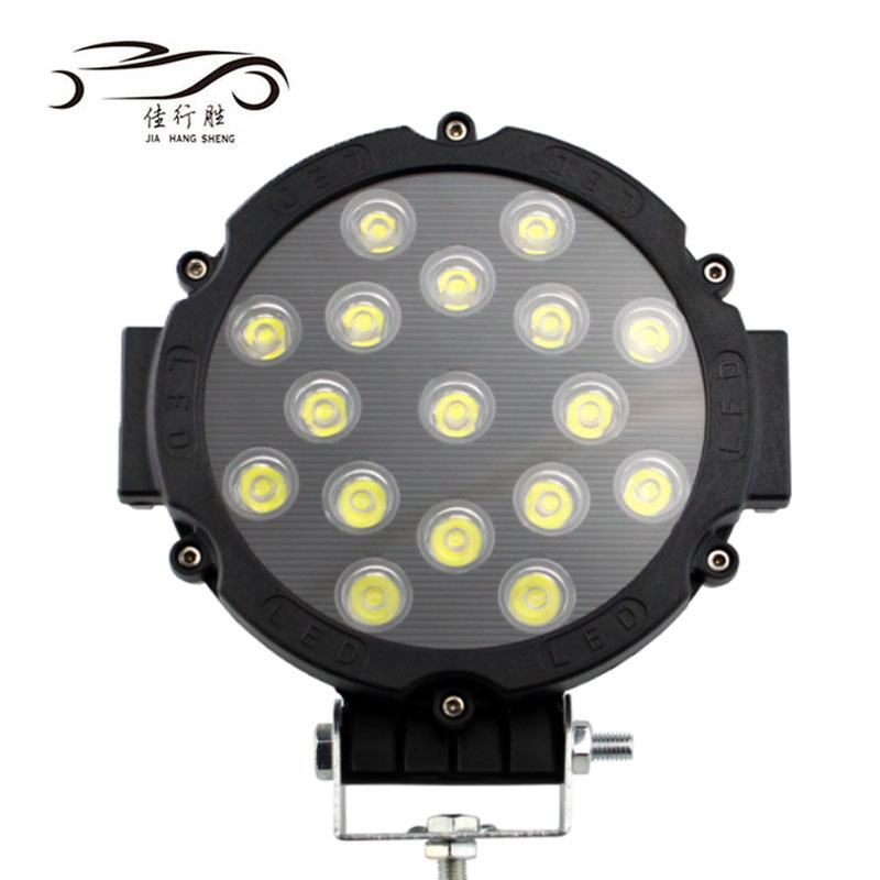 JHS hot sale car accessories 7inch 51W spot flood beam 12-24v rechargeable work light for truck jeep motorcycle SUV ATV