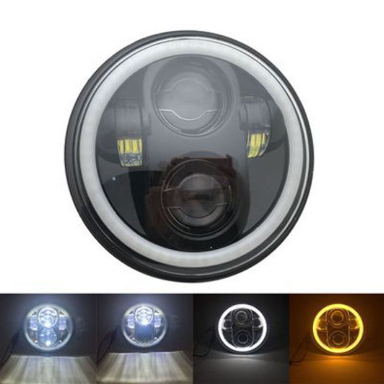 JHS 7 inch Led Headlight Halo Lights dual color yellow white 30w 7 inch Round motorcycle lights For Jeeps universal car