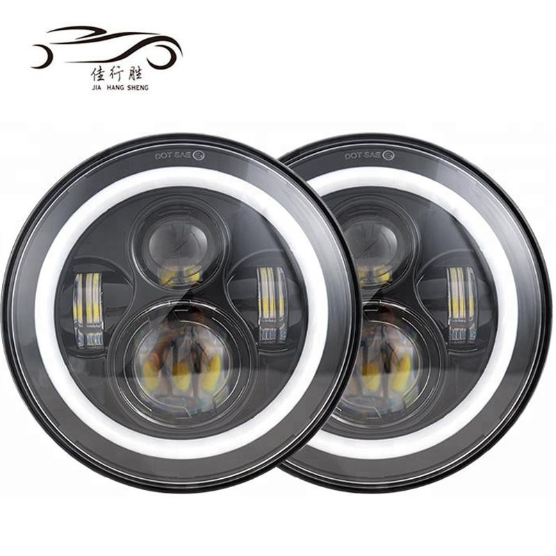 JHS 7 inch Led Headlight Halo Lights dual color yellow white 30w 7 inch Round motorcycle lights For Jeeps universal car