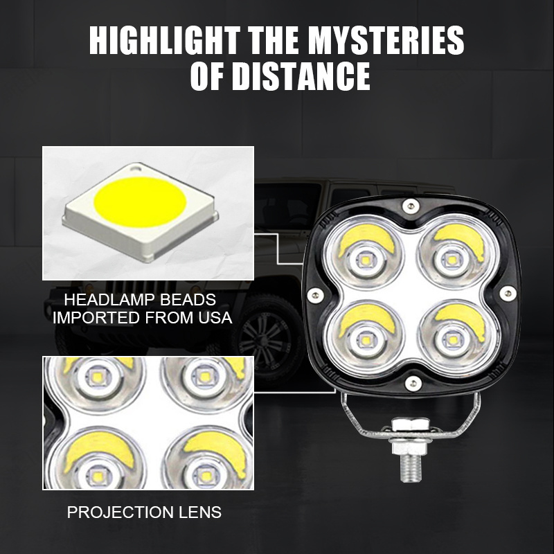 JHS High Quality 4inch 40W 4smd square Work Light good quality 10-30V Waterproof IP68 LED Light Bub for jeeps