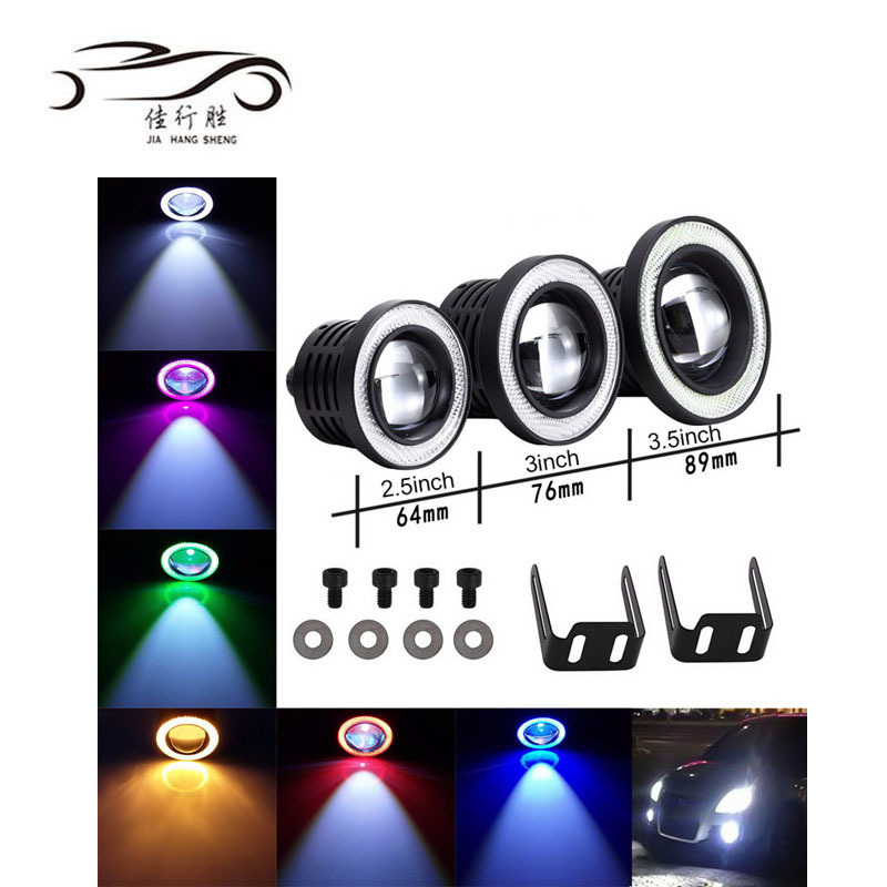 JHS LED Fog Light 64MM 76MM 89MM Angel Eyes Road Fog Lamp 12V Projector COB LED Driving Light Round LED Fog Lamp