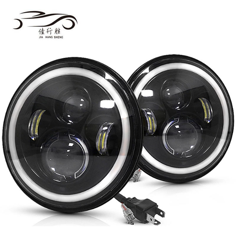 JHS 7 inch Led Headlight Halo Lights dual color yellow white 30w 7 inch Round motorcycle lights For Jeeps universal car