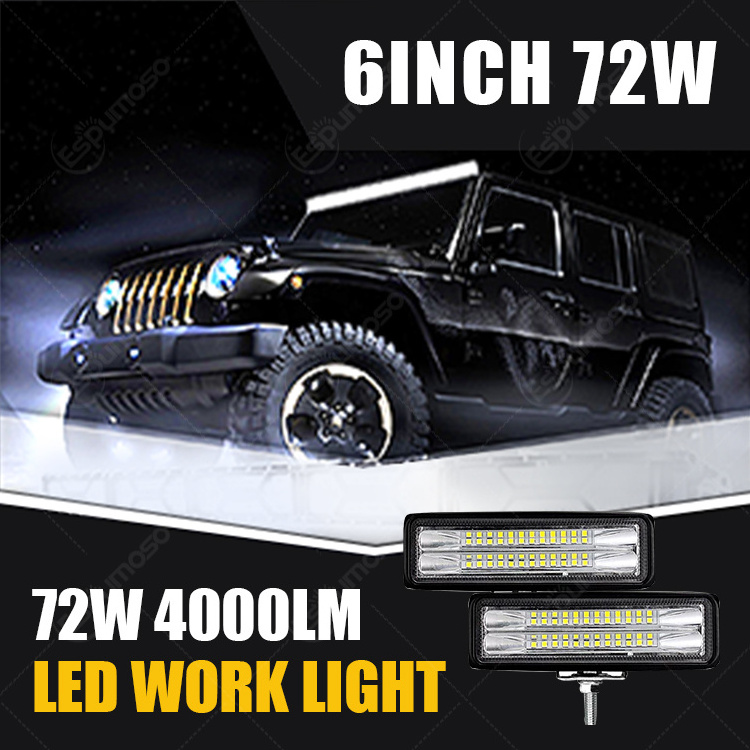 72w led light bar 6000k white bright led fog light led tractor working light offroad spotlight bar boat spotlight 6 inch