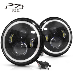 Hi/Low H4 Light Halo Angle Eyes DRL Headlamp For Jeep Wrangler OffRoad 5.75/7 inch 30W 80W LED motorcycle Headlight