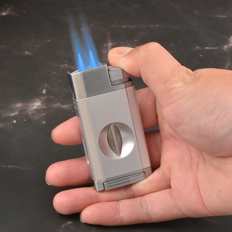 New Design Windproof Zinc Alloy Jet Flame Torch Cigar Lighter With V Cutter