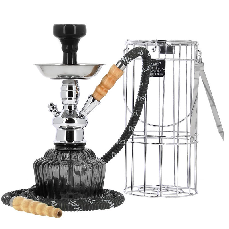 Factory Wholesale Shisha Glass Single Hose Hookah With Iron Cage High Grade Unique Birdcage Hookah Accessories