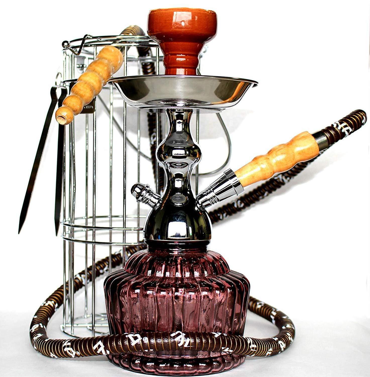 Factory Wholesale Shisha Glass Single Hose Hookah With Iron Cage High Grade Unique Birdcage Hookah Accessories