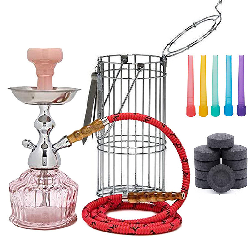 Factory Wholesale Shisha Glass Single Hose Hookah With Iron Cage High Grade Unique Birdcage Hookah Accessories