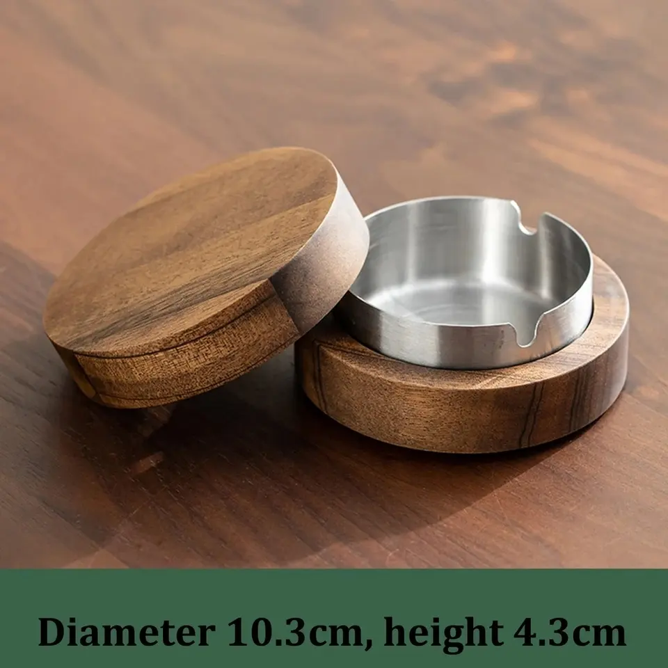 Wooden Cigarettes Ash Tray For Man Smoking With Wooden Lid And Customized Color Bowl New Designed Gift For Smokers Ashtray