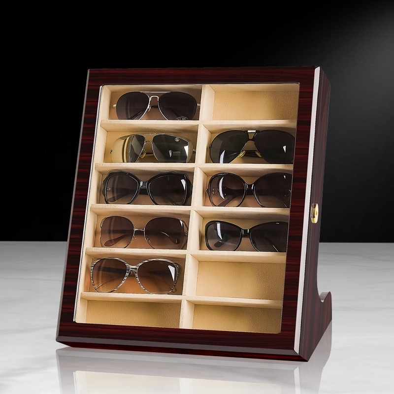 12 Grid Sunglasses Storage Wood Box Vertical Glasses Display Luxury Sunglasses Display Box With Lock