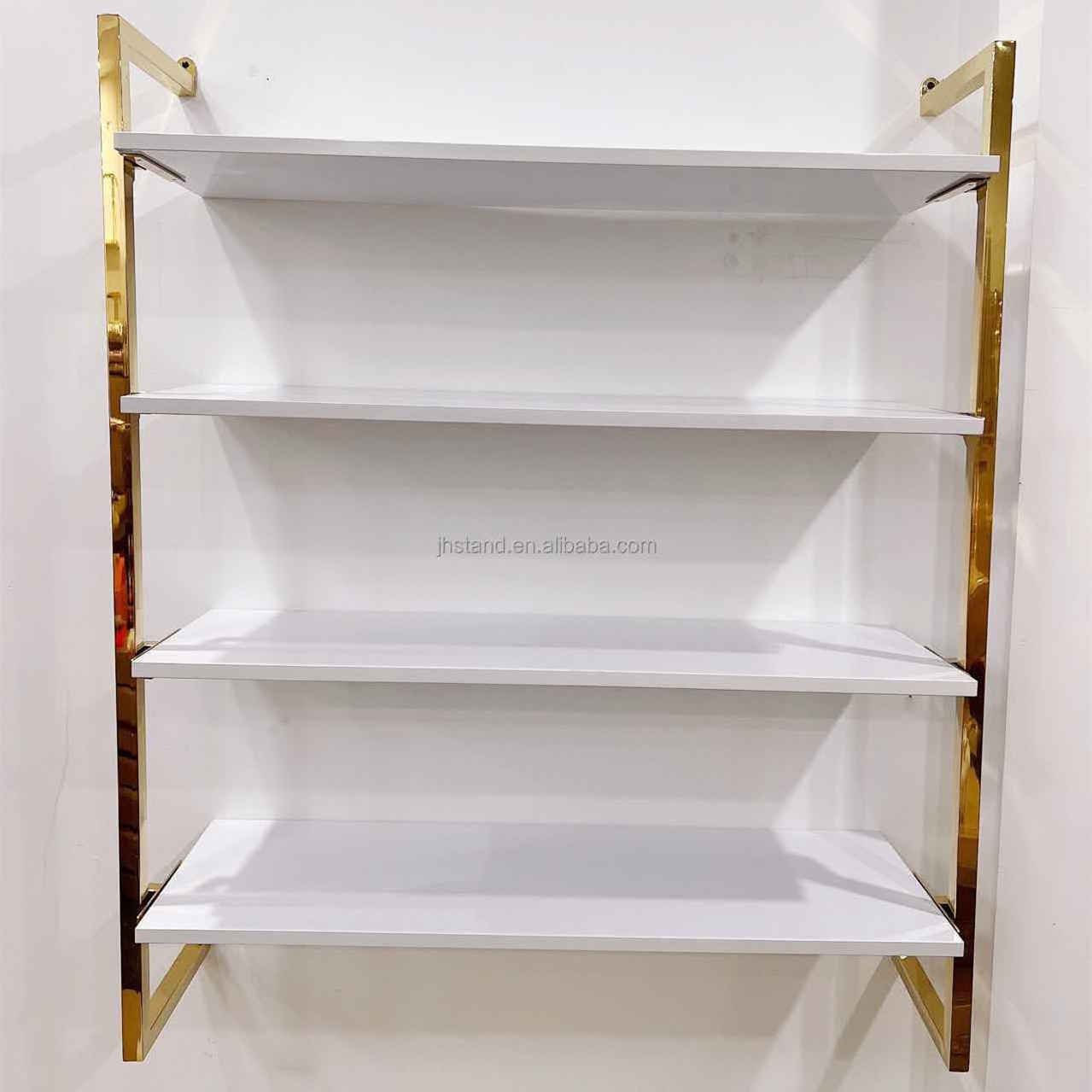 High-grade stainless steel gold metal wallmounted shoe shelf shoes display holder stand for shoes shop