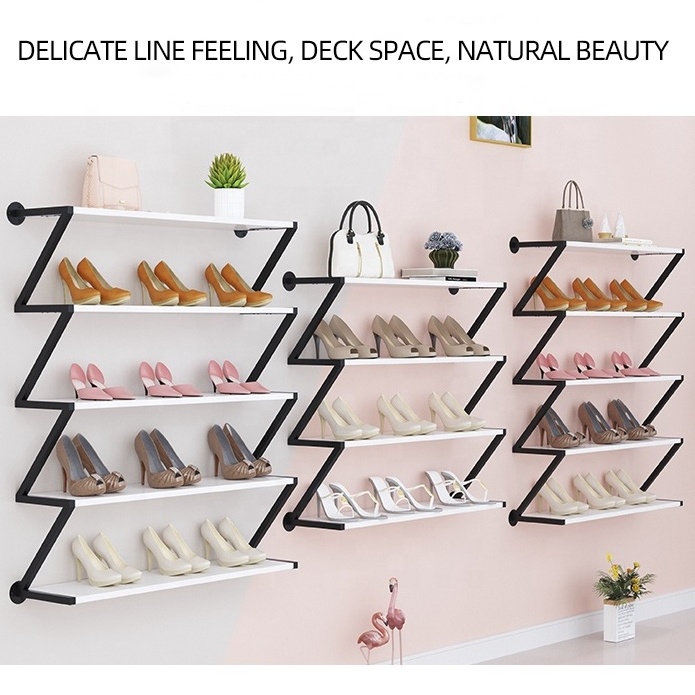 Customized 3/4/5 Tiers Metal Shoes Shelf Wall Mounted Bag Display Rack Organizer Shoe Display Racks For Shop