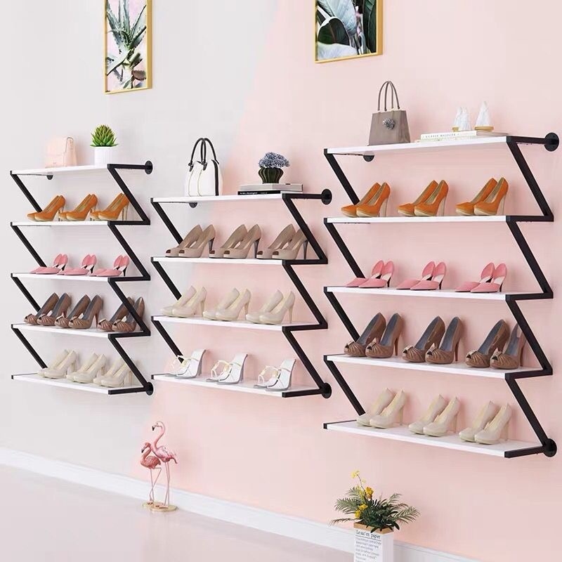 Customized 3/4/5 Tiers Metal Shoes Shelf Wall Mounted Bag Display Rack Organizer Shoe Display Racks For Shop