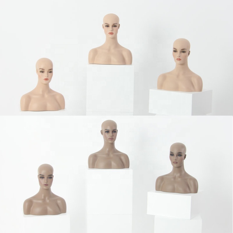 Beautiful Fiberglass Realistic Mannequin Head Wig Display Makeup Mannequin Head With Shoulders&Lashes