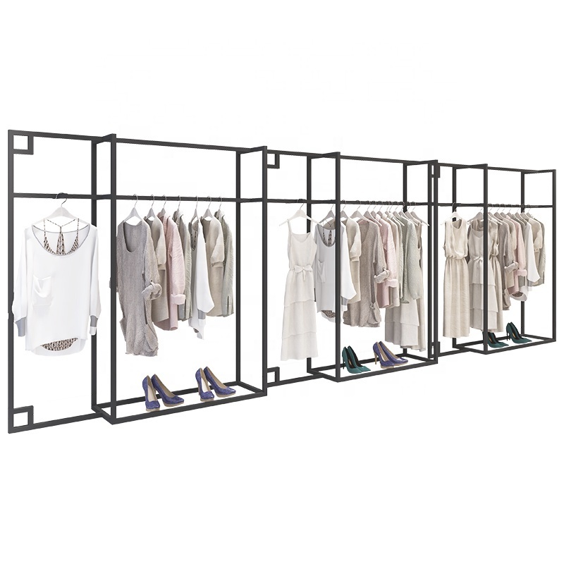 Boutique Clothing Racks Industrial Iron Pipe Clothing Garment Rack Metal Black Clothing Display stand