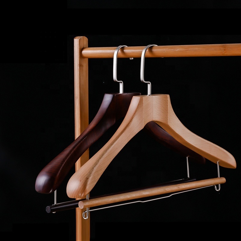 Manufacturer Custom Logo Luxury Antique Special Design Heavy Duty Wide Shoulder Wooden Coat Jacket Suit Hanger For Clothing