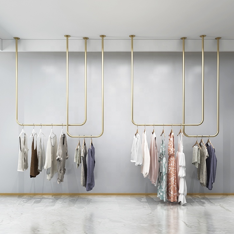 Simple Stainless steel Gold Clothing Rack Clothing Store Display Rack Ceiling Wall Hanger Wall Hanging Rail