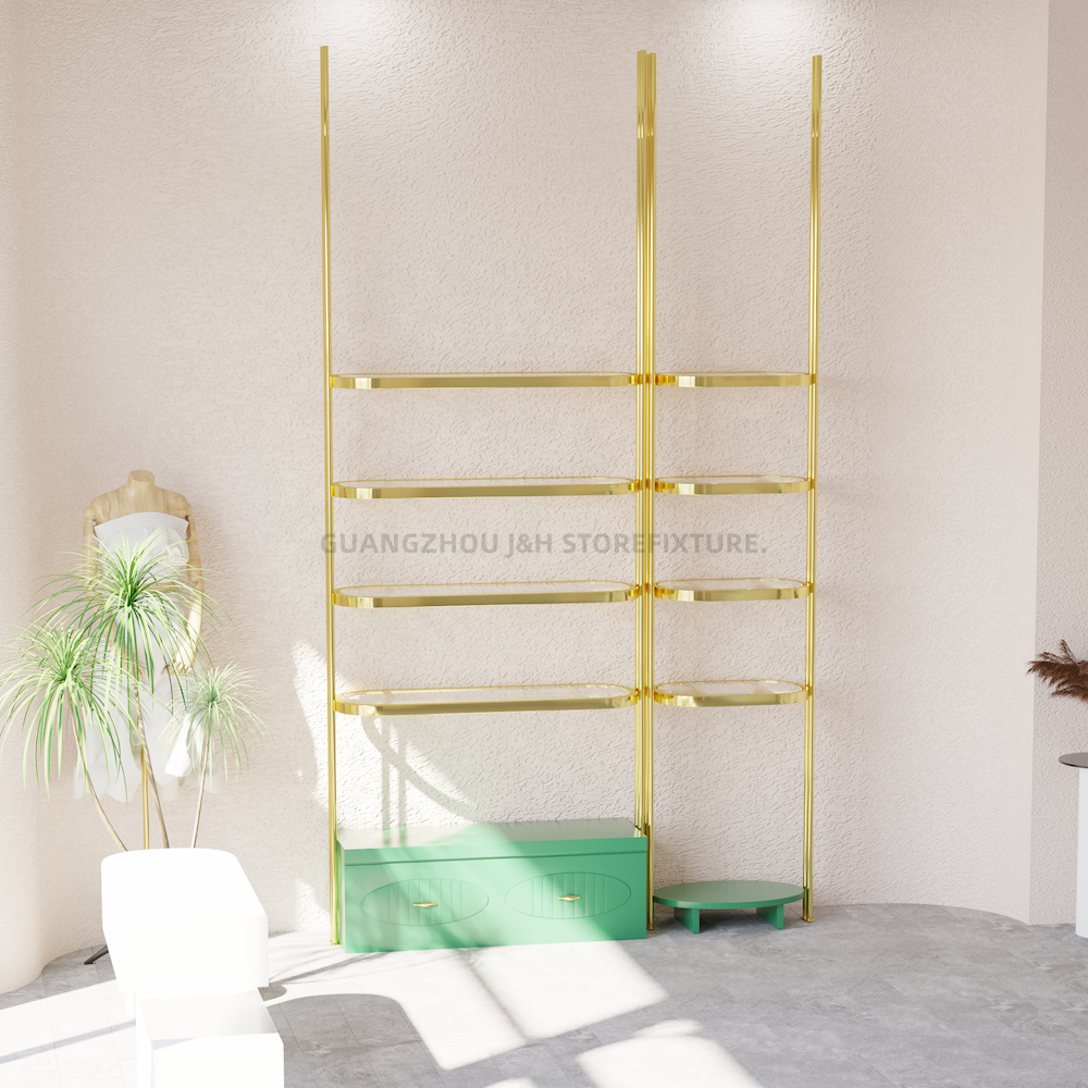 Fashion Shoe and Bag Shop Decoration Ideas Retail Connect Ceiling Floor Standing Gold 4 Layers Shoe Display Rack Stand For Store