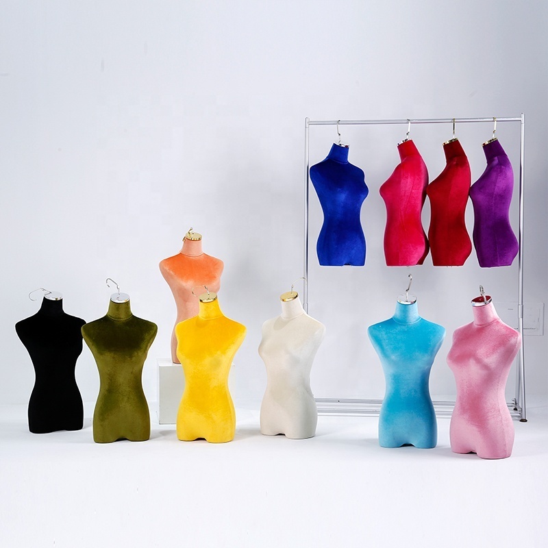 Hot Selling Torso Window Display Mannequin Gold Hook Half Body Velvet Female Hanging Torso Mannequin For Boutique Clothing Store