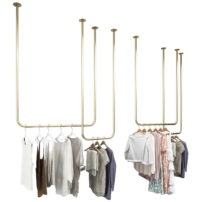 Simple Stainless steel Gold Clothing Rack Clothing Store Display Rack Ceiling Wall Hanger Wall Hanging Rail