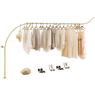 Fashion Boutique Furniture Gold Wall Mounted Clothes Hanger Rack Metal Wall Mount Hanging Garment Rack For Lady Clothing Shop