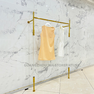 Fashion Wall Mounted Acrylic Clothes Display Rack Stainless Steel Gold Wedding Dress Clothing Rack For Boutique Shop