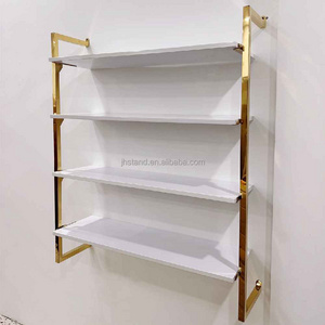 High-grade stainless steel gold metal wallmounted shoe shelf shoes display holder stand for shoes shop