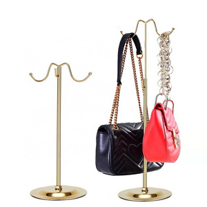 Metal Silver Handbag Rack Women Bag Display Stand Double Hook Adjustable Height Stainless Steel Handbag Holder