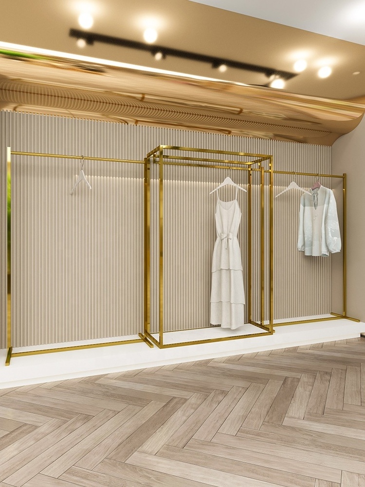 Custom Boutique heavy duty Stainless Steel Gold Metal Retail Clothing Racks for clothing store Display racks