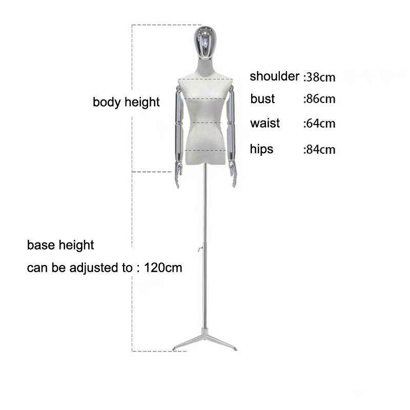 Boutique Clothing Store Fashion Glossy Gold Silver Female Half Body Mannequin Display Wedding Dress