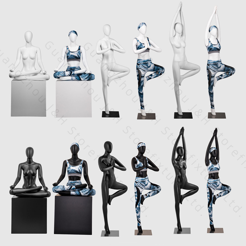 90/179/218cm Female Fiberglass Standing Sitting Black/white Sports Mannequin Full Body Yoga Mannequins For Sale